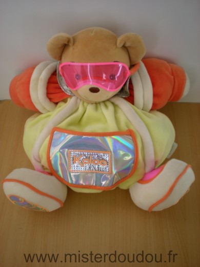 Doudou Ours Kaloo Vert orange lunettes rose poche dorée cosmonaute Très bon état général mais 2 petites traces beige dessous