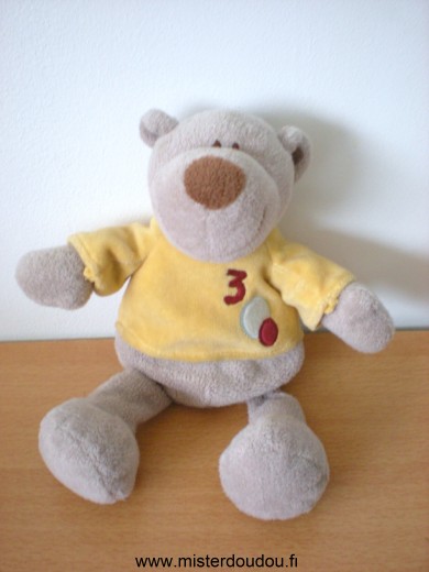 Doudou Ours Kiabi baby Beige tshirt jaune avec 3 rouge 