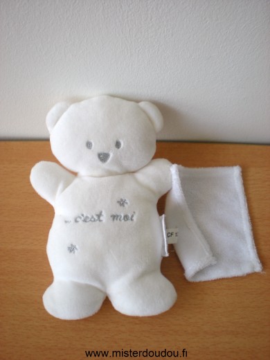 Doudou Ours Kiabi baby Blanc brodé 