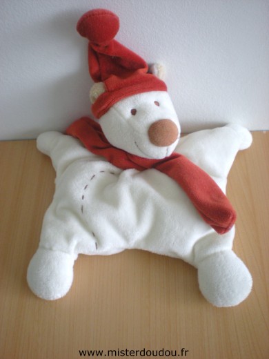 Doudou Ours Kiabi baby Blanc echarpe et bonnet rouges 