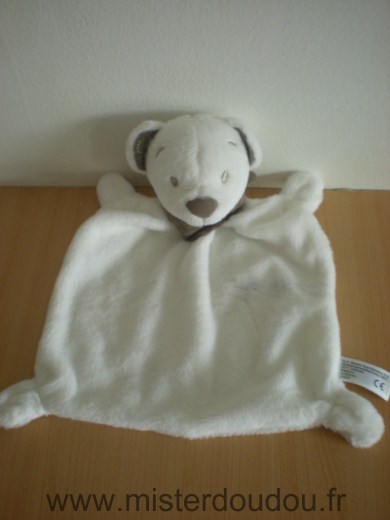 Doudou Ours Kiabi baby Blanc foulard marron Tres bon état general sauf une aureole devant