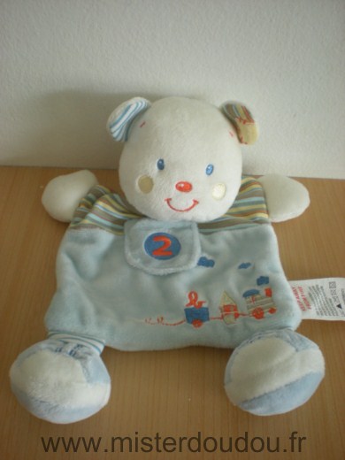 Doudou Ours Kiabi baby Bleu blanc motif train a b  2 orange 