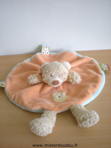 Doudou Ours Kiabi baby Rose saumon dessus bleu dessous 