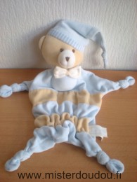 Doudou Ours Kimbaloo Bleu beige devant et bleu uni derriere 