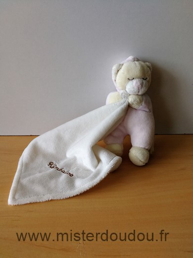 Doudou Ours Kimbaloo Rose mouchoir blanc 