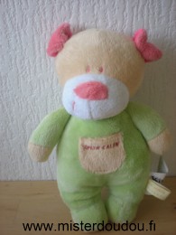 Doudou Ours Kimbaloo Vert jaune rose copain calin 