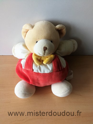 Doudou Ours Kissy Rouge jaune Tissus jaune decolore devant