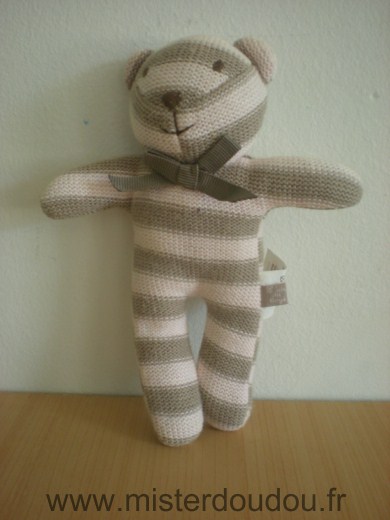 Doudou Ours L air du large Beige rose en tricot 