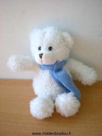 Doudou Ours L dake Blanc echarpe bleue 