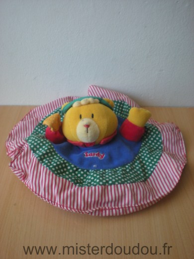 Doudou Ours Lardy Rouge vert bleu jaune 