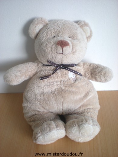 Doudou Ours Lascar Beige avec une tête d'ours brodée 