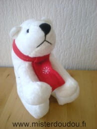 Doudou Ours Lbvyr Blanc echarpe rouge 