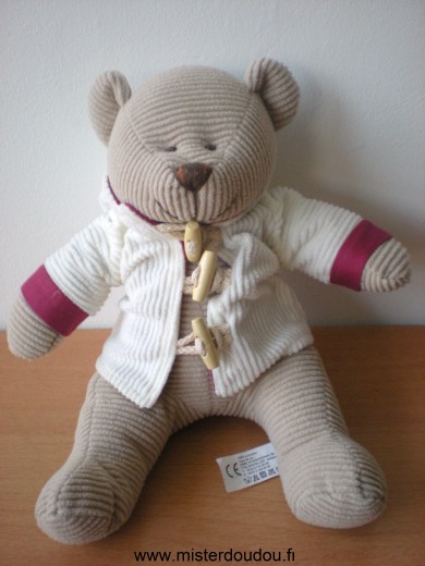 Doudou Ours Leclub Marron veste blanche bordeau 