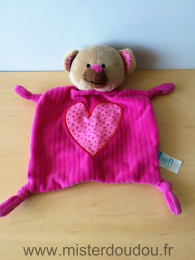 Doudou Ours Lief Beige rose fushia coeur 