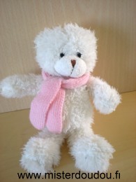 Doudou Ours Logitoys Blanc écharpe rose 