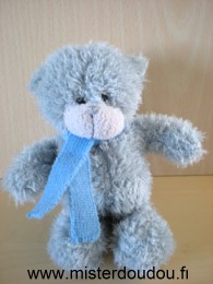 Doudou Ours Logitoys Gris écharpe bleue 