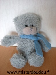 Doudou Ours Logitoys Gris echarpe bleue 