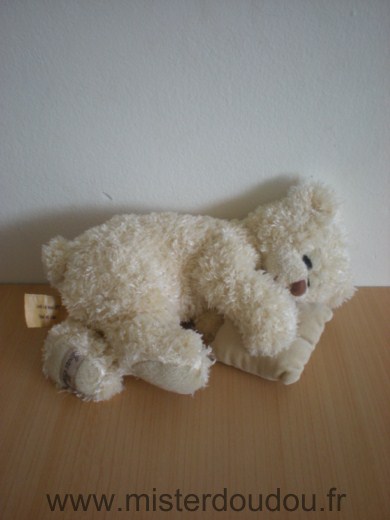 Doudou Ours Louise mansen Ours dormeur beige avec oreiller 