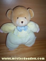 Doudou Ours Luckson Jaune vert bleu pastels 