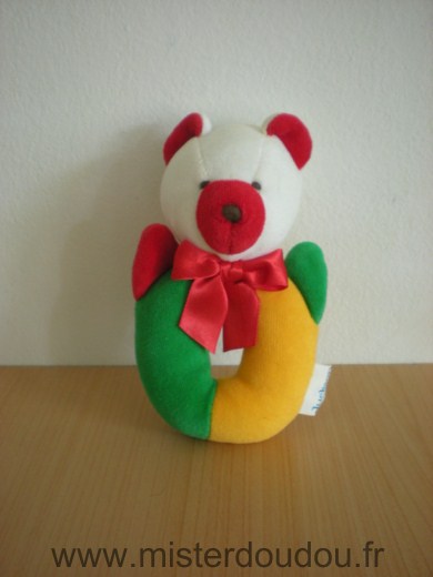 Doudou Ours Luckson Vert jaune rouge blanc 