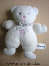 Doudou Ours Luminou Blanc fleur rose 