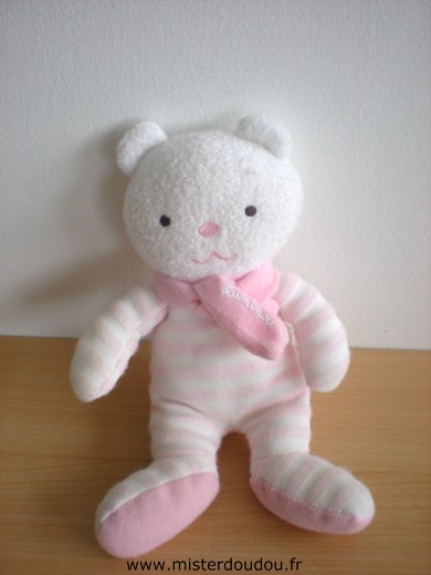 Doudou Ours Luminou Rayé blanc rose 