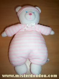 Doudou Ours Luminou Rayé rose blanc 