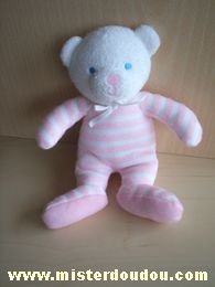 Doudou Ours Luminou Rayé rose blanc Un peu bouloché