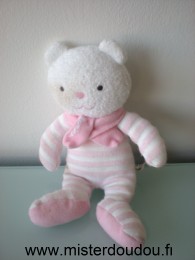 Doudou Ours Luminou Rayé rose blanc Quelques bouloches