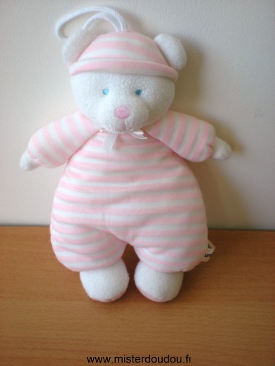 Doudou Ours Luminou Rayé rose blanc 