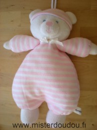 Doudou Ours Luminou Tayé rose blanc Tissus bouloché