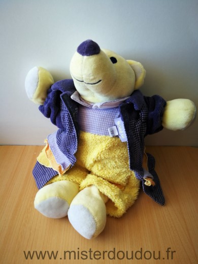 Doudou Ours Marese Jaune manteau bleu pentalon jaune 