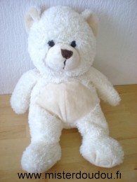 Doudou Ours Marionnaud Blanc rond beige 