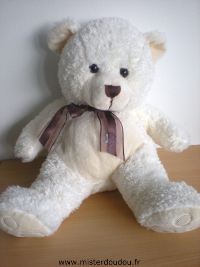 Doudou Ours Marionnaud Ecru noeud marron 