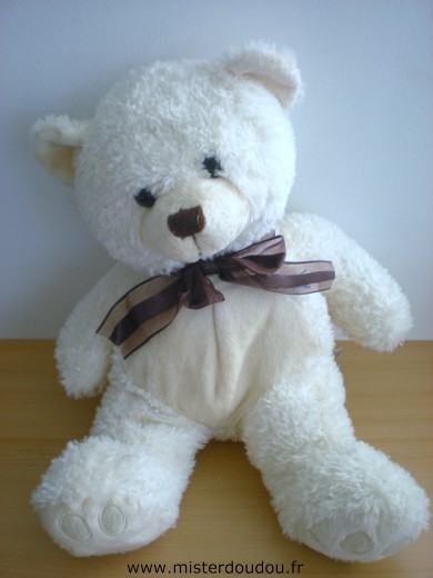 Doudou Ours Marionnaud Ecru ruban marron - Mister Doudou : SOS Doudou Perdu