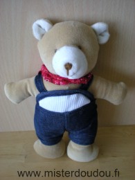 Doudou Ours Marki Beige salopette jean bandana rouge 