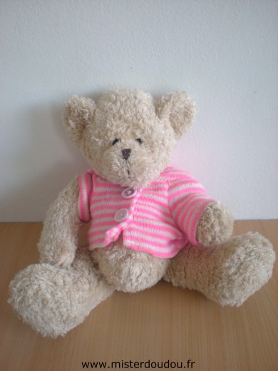 Doudou Ours - Marque non connue - Beige pull tricot rayé rose 