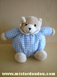 Doudou Ours - Marque non connue - Beige, vichy bleu blanc 