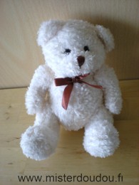 Doudou Ours - Marque non connue - Blanc noeud marron Billes pour les yeux, nez cousu marron