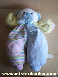 Doudou Ours - Marque non connue - Bleu jaune blanc rose pastels 