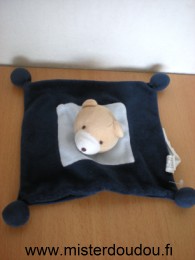 Doudou Ours - Marque non connue - Bleu marine bleu clair 4 boules aux 4 coins 