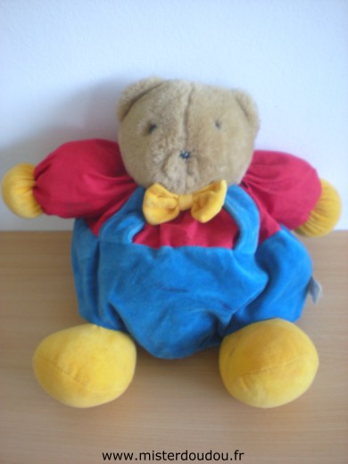 Doudou Ours - Marque non connue - Bleu rouge jaune tête en peluche 