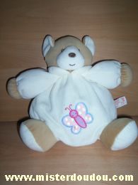 Doudou Ours - Marque non connue - Ecru avec papillon rose sur le ventre 