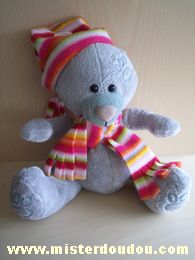 Doudou Ours - Marque non connue - Gris  echarpe et bonnet multicolores Marque jcv