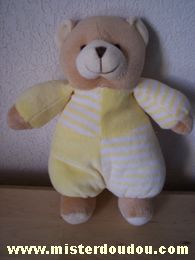 Doudou Ours - Marque non connue - Jaune, rayé jaune blanc , beige 