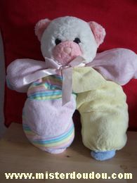 Doudou Ours - Marque non connue - Jaune rose blanc En tissus, velour, tête peluche