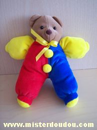 Doudou Ours - Marque non connue - Jaune rouge bleu Etiquette coupée