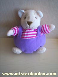 Doudou Ours - Marque non connue - Rayé rose blanc salopette mauve 