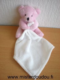 Doudou Ours - Marque non connue - Rose mouchoir blanc 