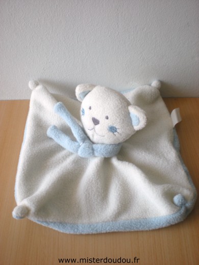 Doudou Ours - Marque non connue - Tissus polaire blanc bleu 